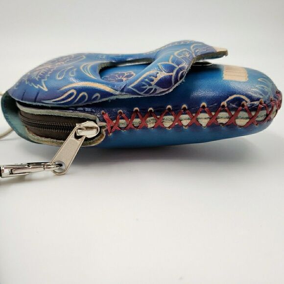 Sugar Skull Leather Wristlet Wallet Gift Small Pouch Keychain Day of the Dead - Picture 8 of 13